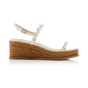 Jimmy Choo Amatuus Pearl-Embellished Leather Wedge Sandals